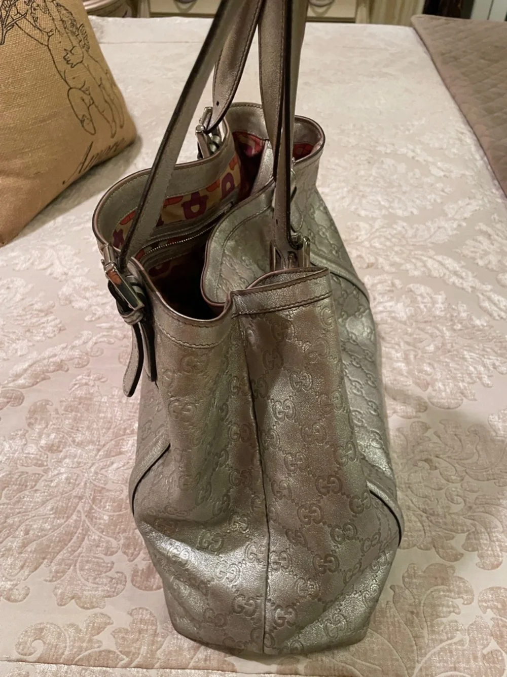 Gucci Metallic Silver Monogram Shoulder Bag